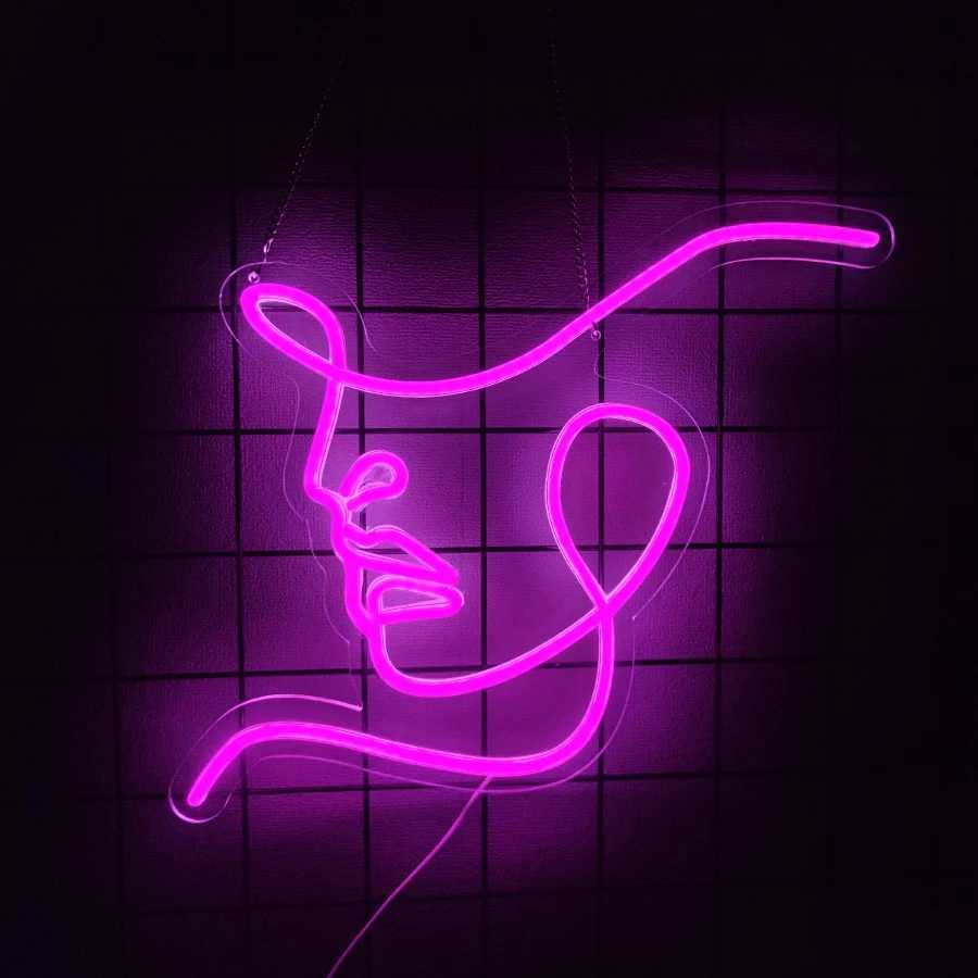 Abstract Face Series Neon Signs Handmade By Female Art Line Icon Used For Room Salon Beauty Salon Party Bar Office Decor H251201