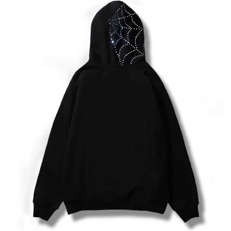 Y2K Rhinestone Cobweb Zip Up Oversized Sweatshirt 2022 Autumn Goth Hoodie Men Women Grunge Hooded Jacket Streetwear Y2K Clothing J251203