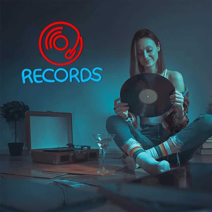 Records Led Neon Sign Retro Cd Icon Used For Wall Decor Usb Powered Bedroom Bar Music Room Recording Studio Art Wall Lamp H251201