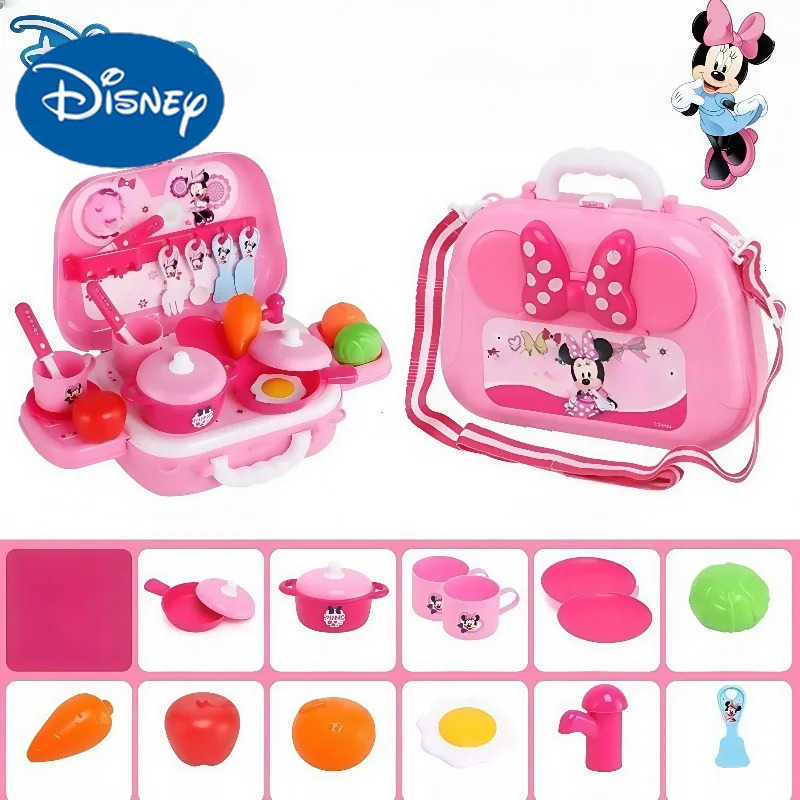 Disney Kids Play Home Imitation Makeup Backpack Toy Cute Cartoon Creative Minnie Mouse Replica Cutlery Bag Girl Birthday Gift H251202