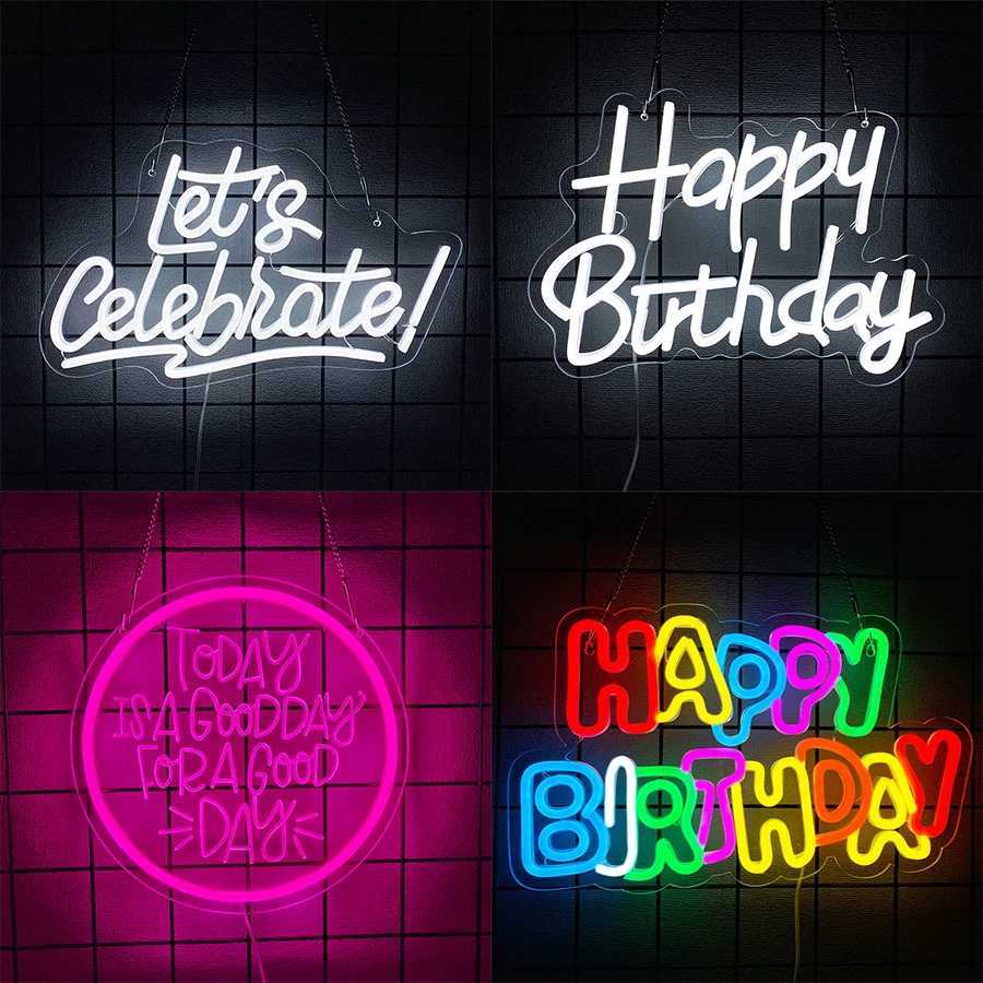 Birthday Theme Neon Sign Led Letter Icon 3D Carving Usb Powered Used For Room Club Birthday Party Art Decor Easy To Hang H251201