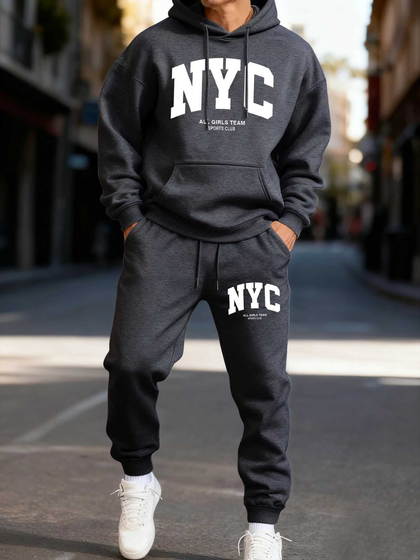 New York City Letter Eye-Catching Print Mans Hoodie Set Casual Winter Two Pices Sets Sporty Jogging Pants Fashion Autumn Hoodies W251202