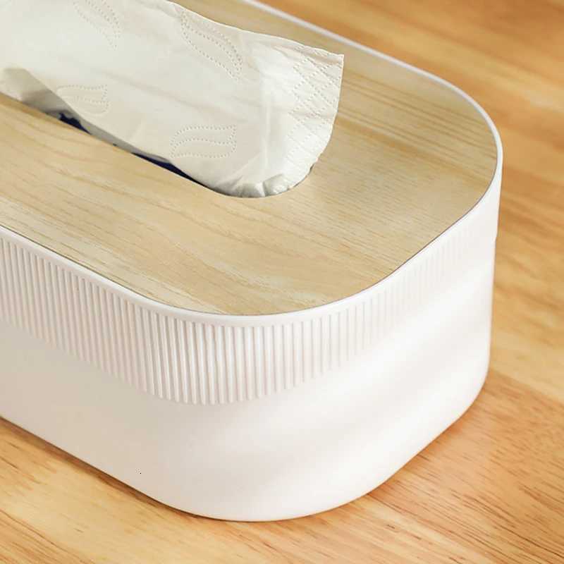 Plastic Tissue Box with Wooden Cover Nordic Simplicity Style Desktop Napkin Box Living Ro Bathro Toilet Square Tissue Box H251201