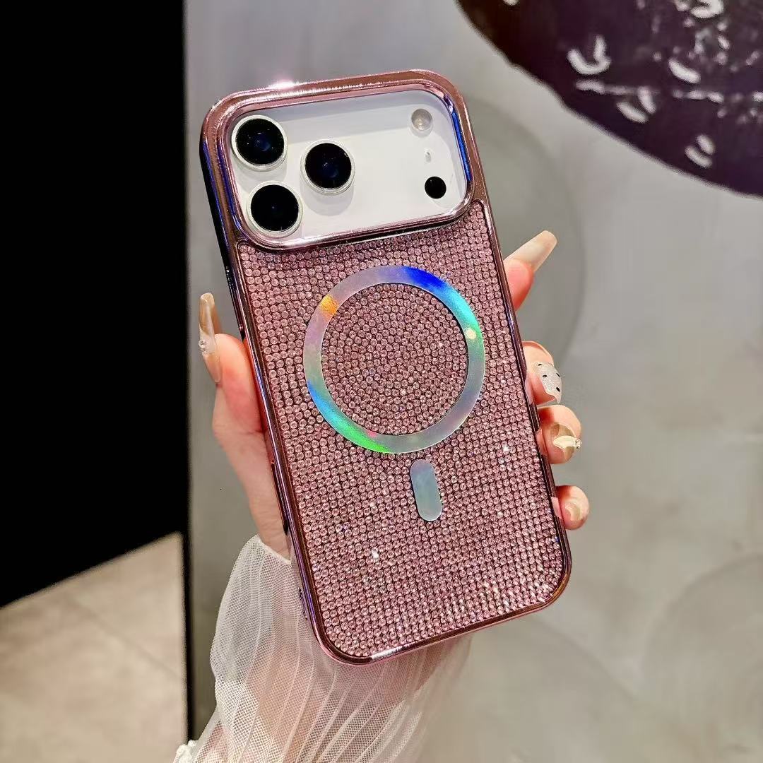 Rhinestone Magnetic Phone Case iPhone 17 Pro Max Compatible with Apple 16 Pro Luxurious Electroplated Full Diamond Protective Cover