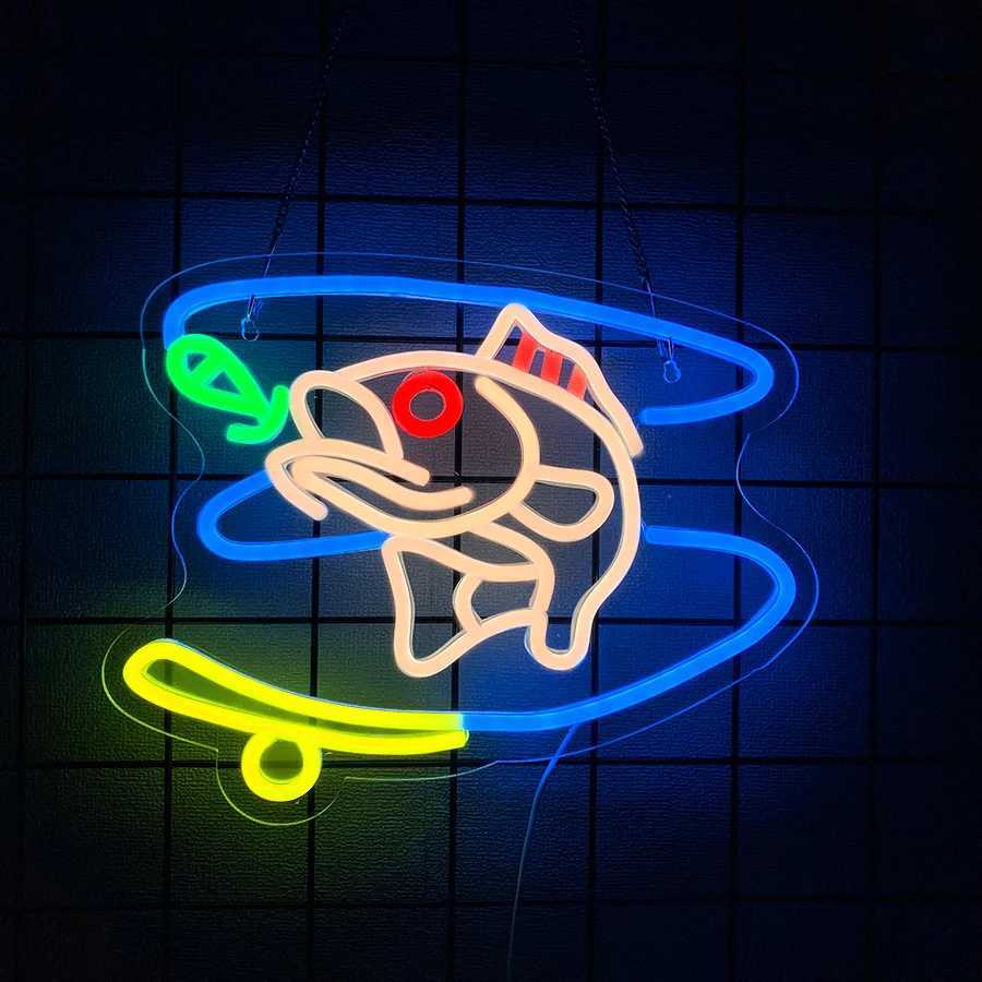 Fish Neon Sign Wall Business Decor Usb Powered Suitable For Clubs Shops Fishing Equipment Stores Man Cave Wall Lamps H251201