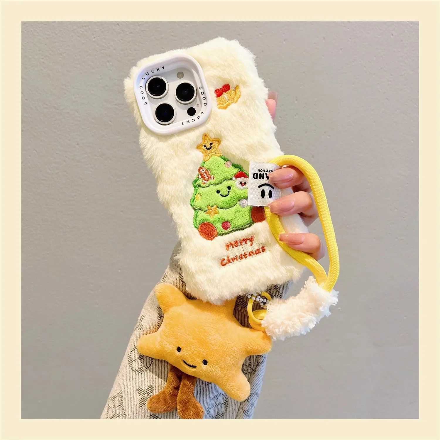 Christmas Autumn Winter Warm Plush Phone Case For iPhone 16 15 14 13 Pro Solid Color Furry Fluffy Shockproof Protective Cover J251202