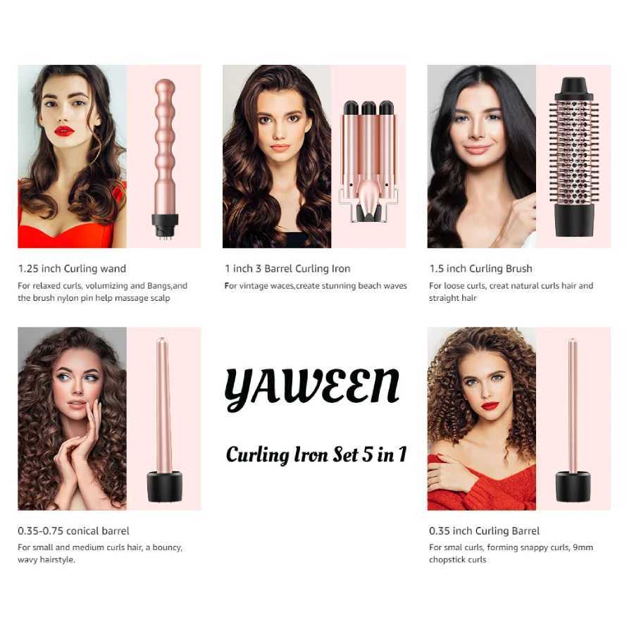 5-in-1 Curly Hair B Set Mti-Curly Hair Curly Hair B Set with a Heat B and 4 Interchangeable Ceramic Curly Hair C251202