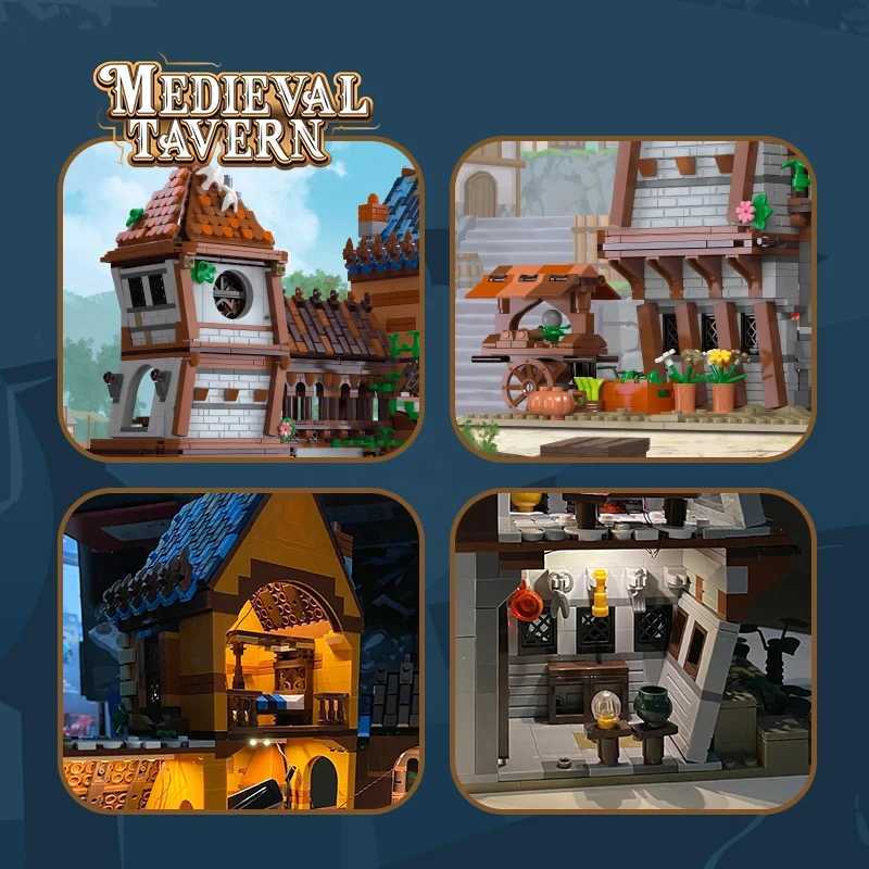 2843PCS Medieval Tavern Building Block Creative Ci Street View MOC Model Bricks Creative Desktop Ornaments Toys Gifts For Kids C2512031