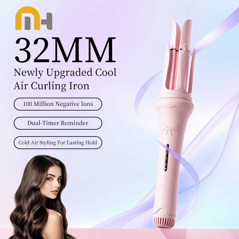32mm Autatic Curling Iron Wand Negative Ion-4 Temperature Settings Ceramic Coated Barrel for Long La Curls Hair Styling C251202