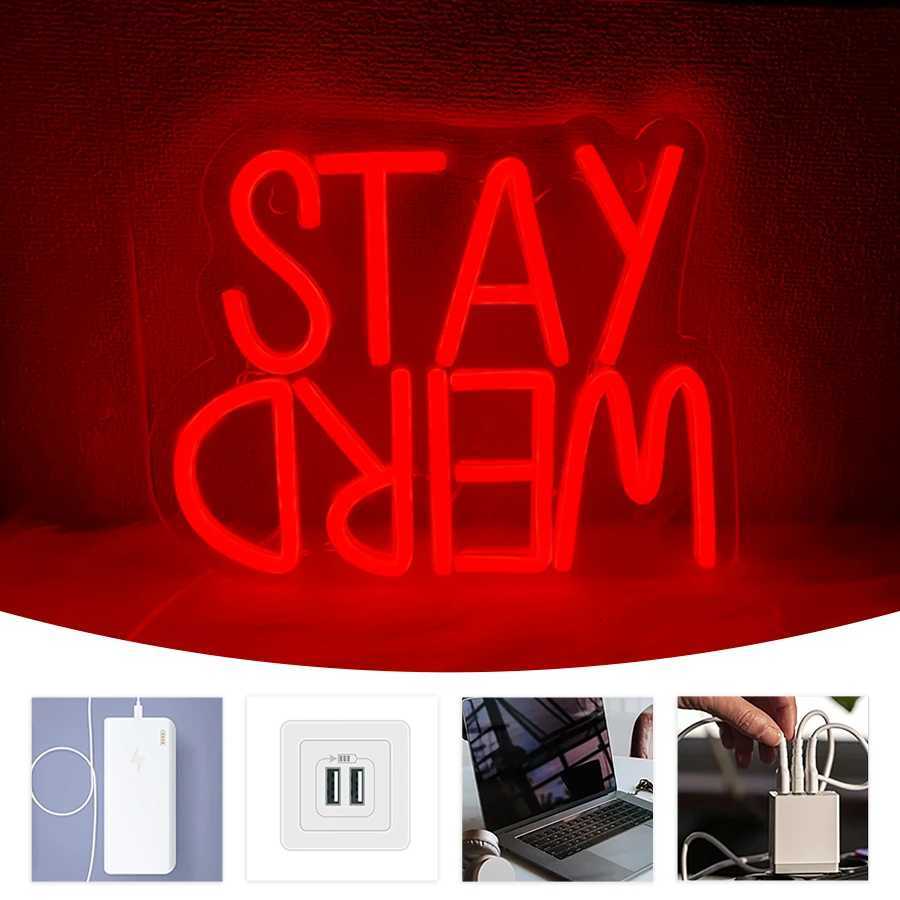 Stay Weird Led Neon Sign Red Led Letter Icon Used For Room Horror Cinema Haunted House Bar Club Decor Usb Powered H251201