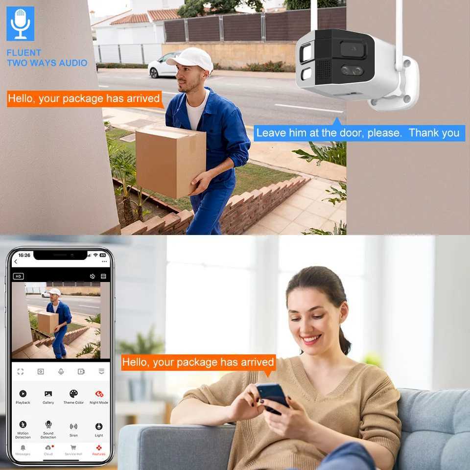Tuya Smart 8MP Dual-Lens Large wide 180Security Outdoor WiFi Camera With Color Night Vision Siren 2-Way Talk Waterproof IP Cam C251202