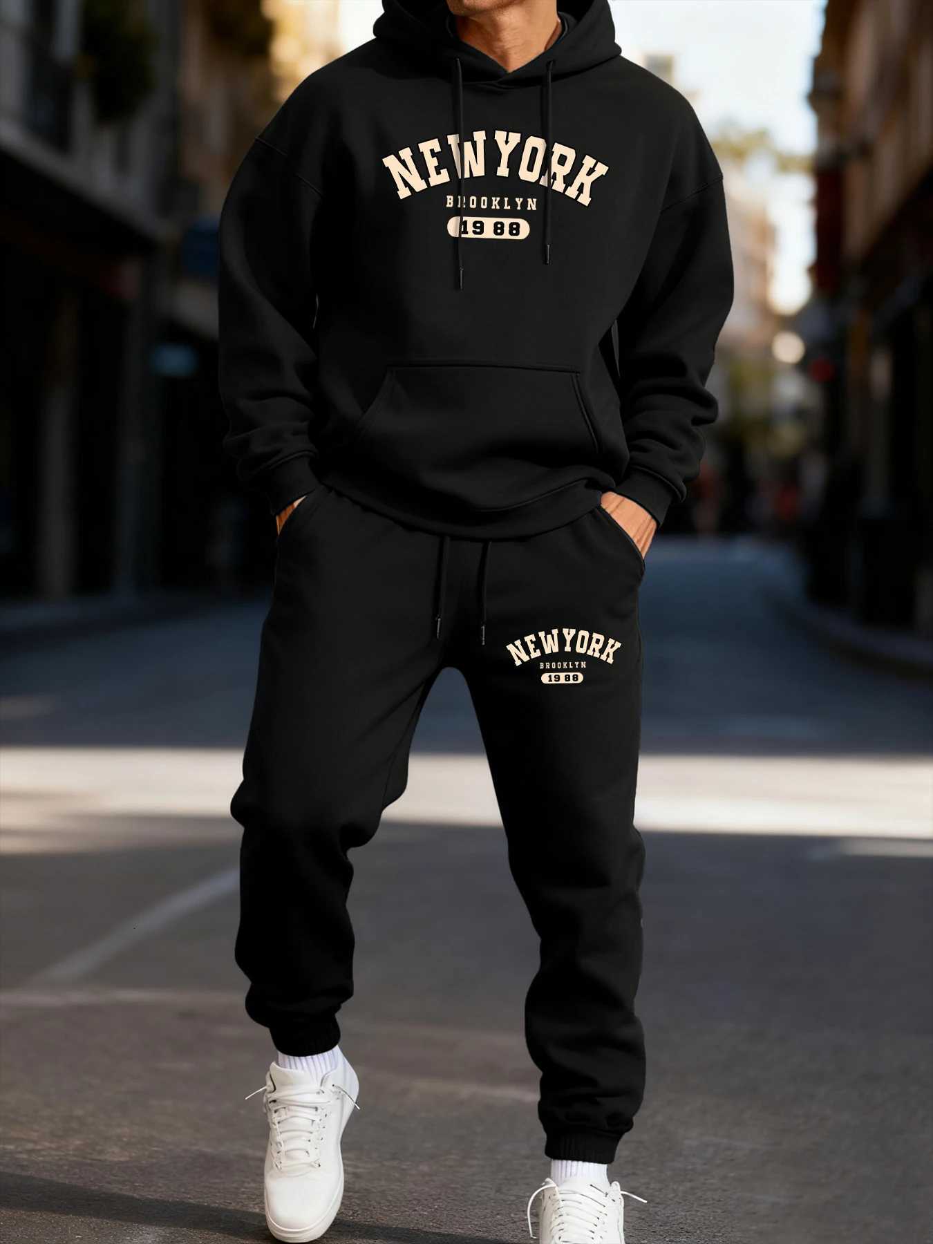 New York Brooklyn 988 Print Mens Hoodie Set Comfortable Fashion Two Pices Sets Jogging Loose Sweatpants Pocket Fleece Clothing W251202