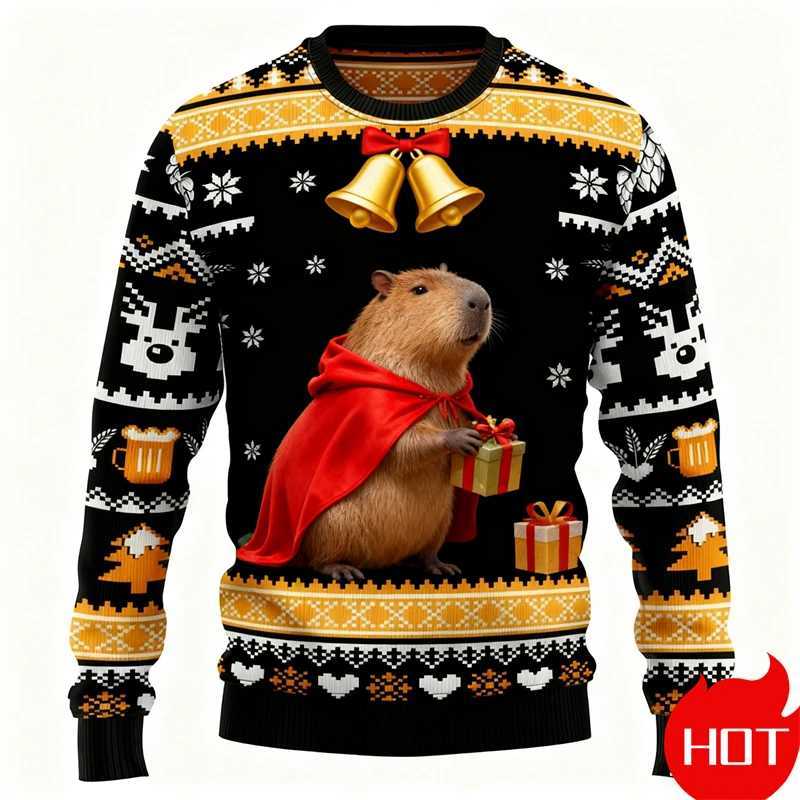Cute Capybara Ugly Christmas Sweater For Men Women Festival Holiday Xmas Crewneck Sweatshirt 3d Print Men Christmas Sweatshirt J251203