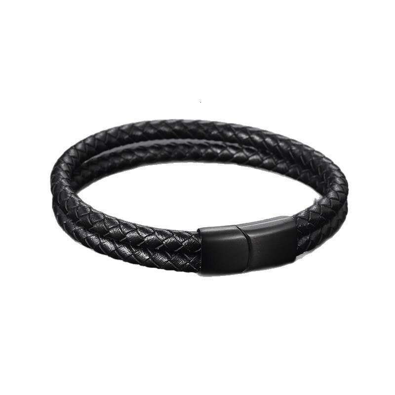 Cross-Border European and American Hot-Selling Retro Double-Layer Black Braided Leather Rope Men's Trendy Exquisite Bracelet Jewelry