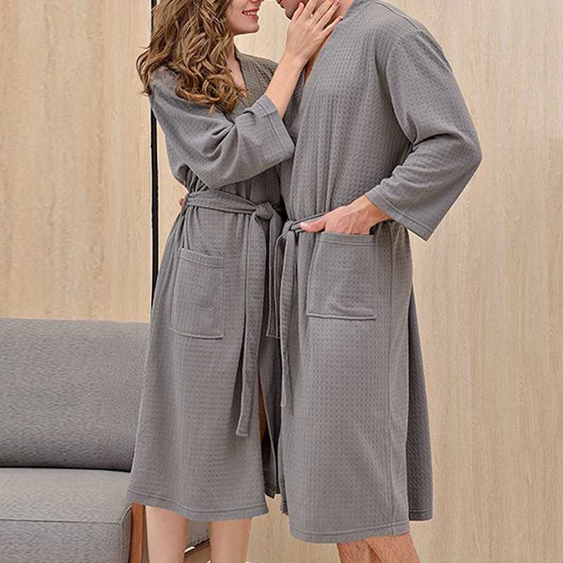 Autumn Adult Bathrobe Sashes V-Neck Robe Pajamas For Men And Women Couple Robes Pockets Long Sleeve Fashion Nightgown C251202