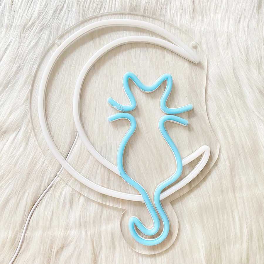 Animation Neon Sign Moon And Cat Art Luminous Icon Usb Powered Used For Room Bar Club Pet Shop Office And Home Decor H251201