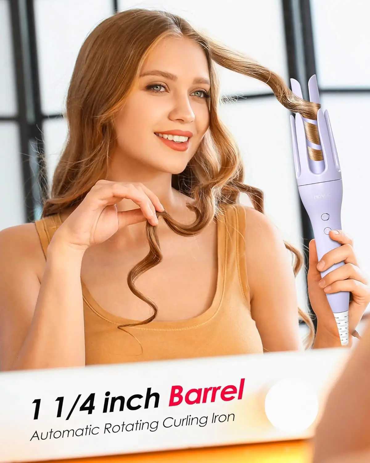 125 Inch Rotating Curling Iron for Effortless Waves and Beach Curls Auto Hair Curler with 60M Ions Anti-Scald Fast Heating fo C251202
