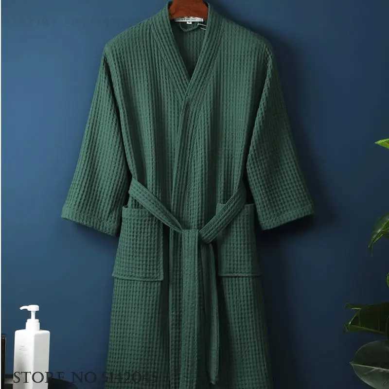Adult Cotton Waffle Kimono Bathrobe Gown Yukata Couple Robe Negligee with Pocket Loose Casual Home Dress Loungewear Sleepwear C251202