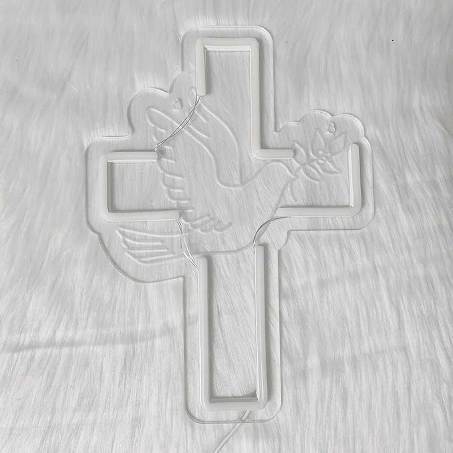 Cross Led Neon Sign Warm White Dove Icon Usb Powered For Jesus Church WeddingHome Easter Activities Decor Easy To Hang H251201