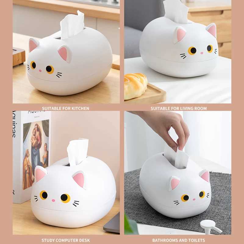 Kawaii Cat Tissue Box Livingro Napkin Storage Box Kitchen Paper Container Desktop Toilet Paper Holder for Bathro Dormitory H251201