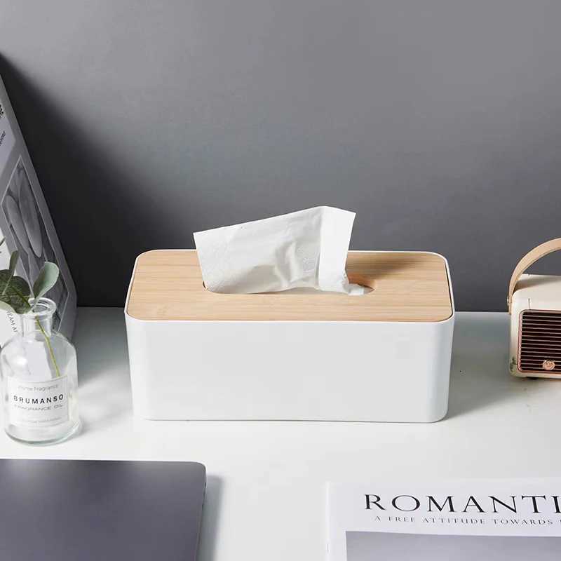 1pc Luxurious Bamboo Rectangar Tissue Box Cover Waterproof Elegant Holder For Disposable Facial Paper Tissues H251201