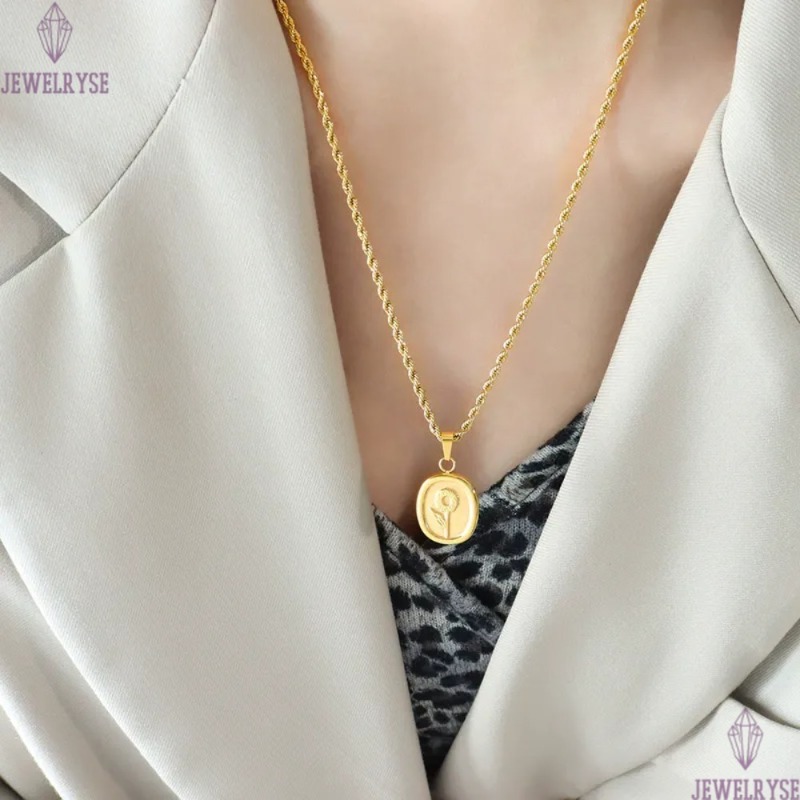 trendy stainless steel designer necklace for woman party home 18k gold chain flower pendant luxury necklaces school silver choker jewelry birthday fri