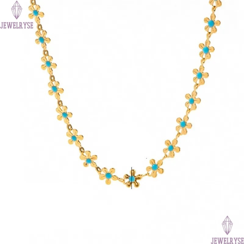 sweet blue flower chain stainless steel necklace designer for woman party 18k gold chains necklaces school choker women jewelry travel birthday friend