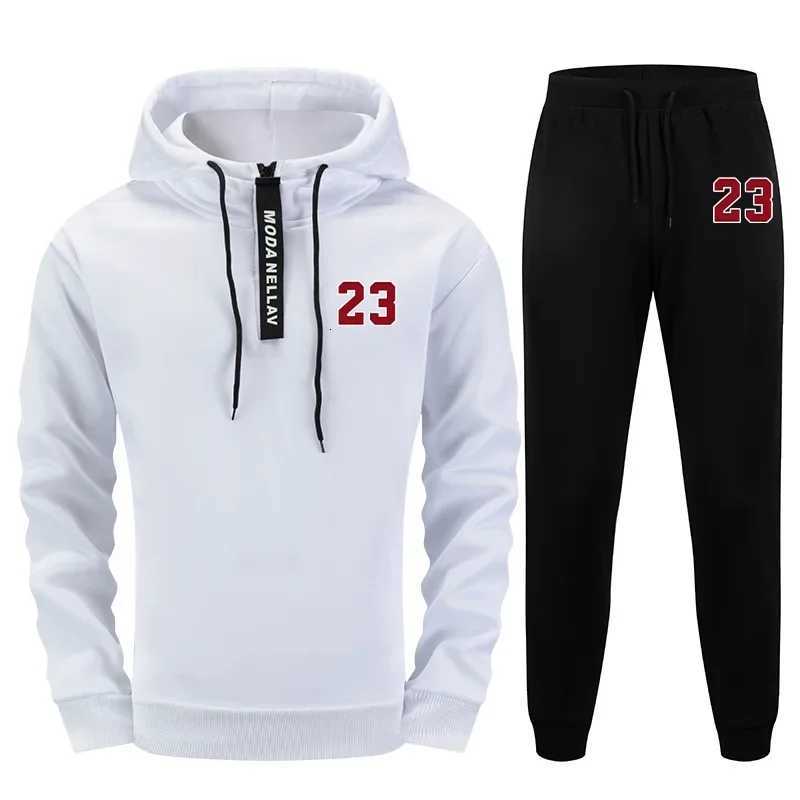 Autumn Winter Casual Sporty Jogging Suit Mens Urban Fashion Set 2025 New 2 Piece Tracksuit Half Zip Hoodie Sweatpants Streetwear W251202