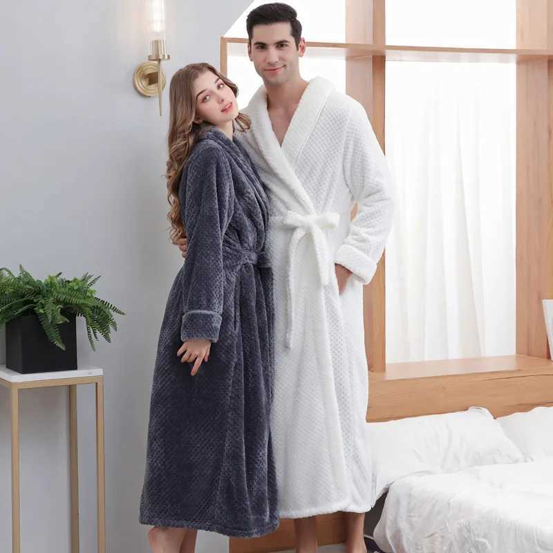 Thicken Flannel Couple Sleepwear Long Robe Autumn Winter Kimono Gown Bathrobe Men Homewear Loose Coral Fleece Loungewear Pajama C251202