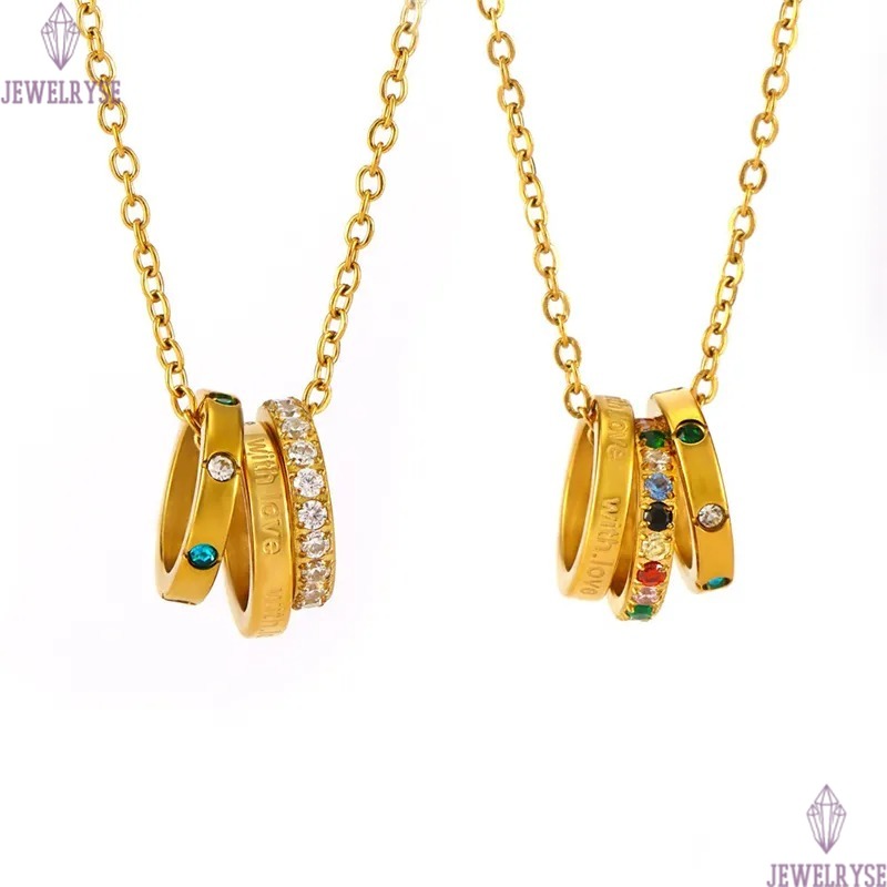 long with love circle necklace designer for woman stainless steel 18k gold chain CZ pendant silver necklaces daily outfit fashion jewelry birthday fri