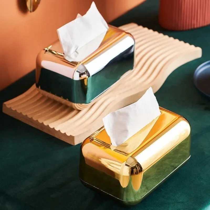 Luxury Golden Tissue Boxes Storage Napkin Holder Paper Case Organizer Ornament Craft Desktop Tissue Holder Kitchen Tissue Box H251201