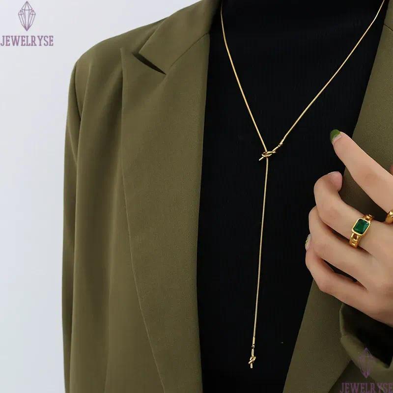 punk gold long knot chain necklace designer for woman stainless steel silver chains necklaces 65cm daily outfit fashion women jewelry birthday friend 