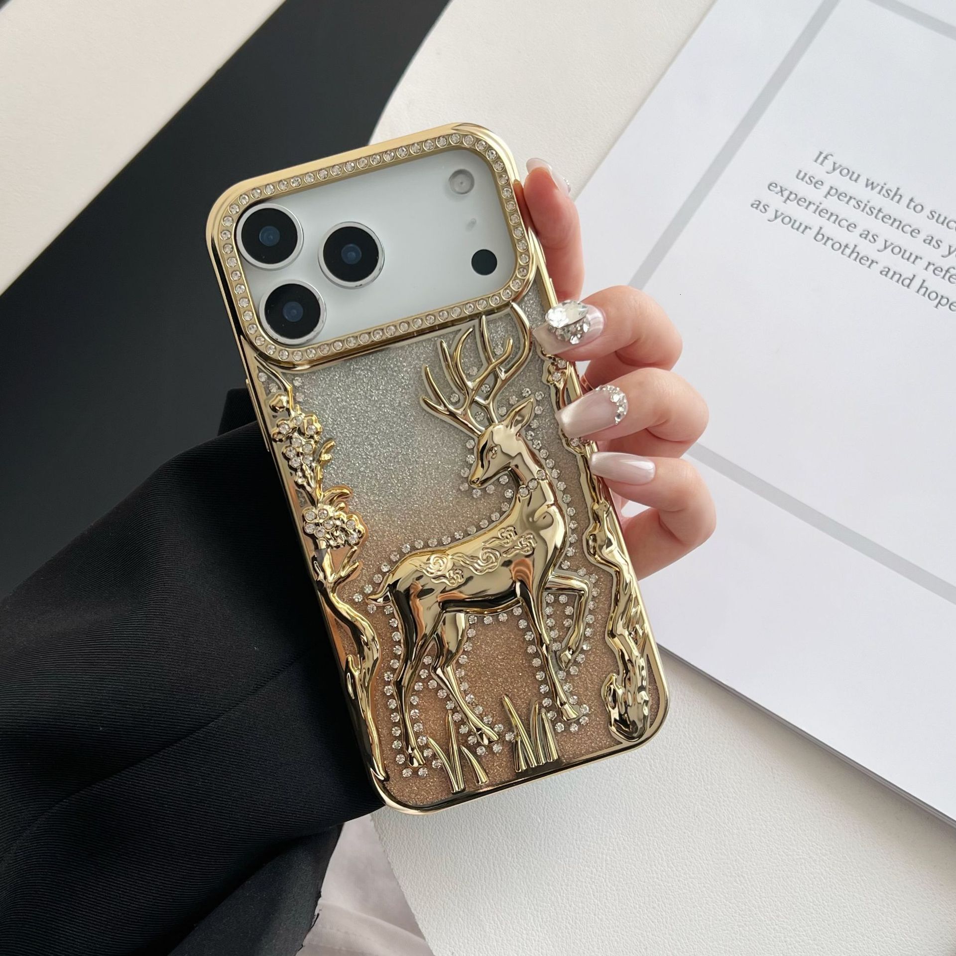 Electroplated Reindeer Phone Case iPhone 17 Pro Max Compatible with Apple 16/15 Pro Gradient Glitter Paper Soft Case