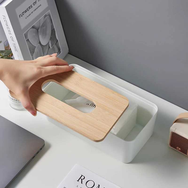 1pc Luxurious Bamboo Rectangar Tissue Box Cover Waterproof Elegant Holder For Disposable Facial Paper Tissues H251201