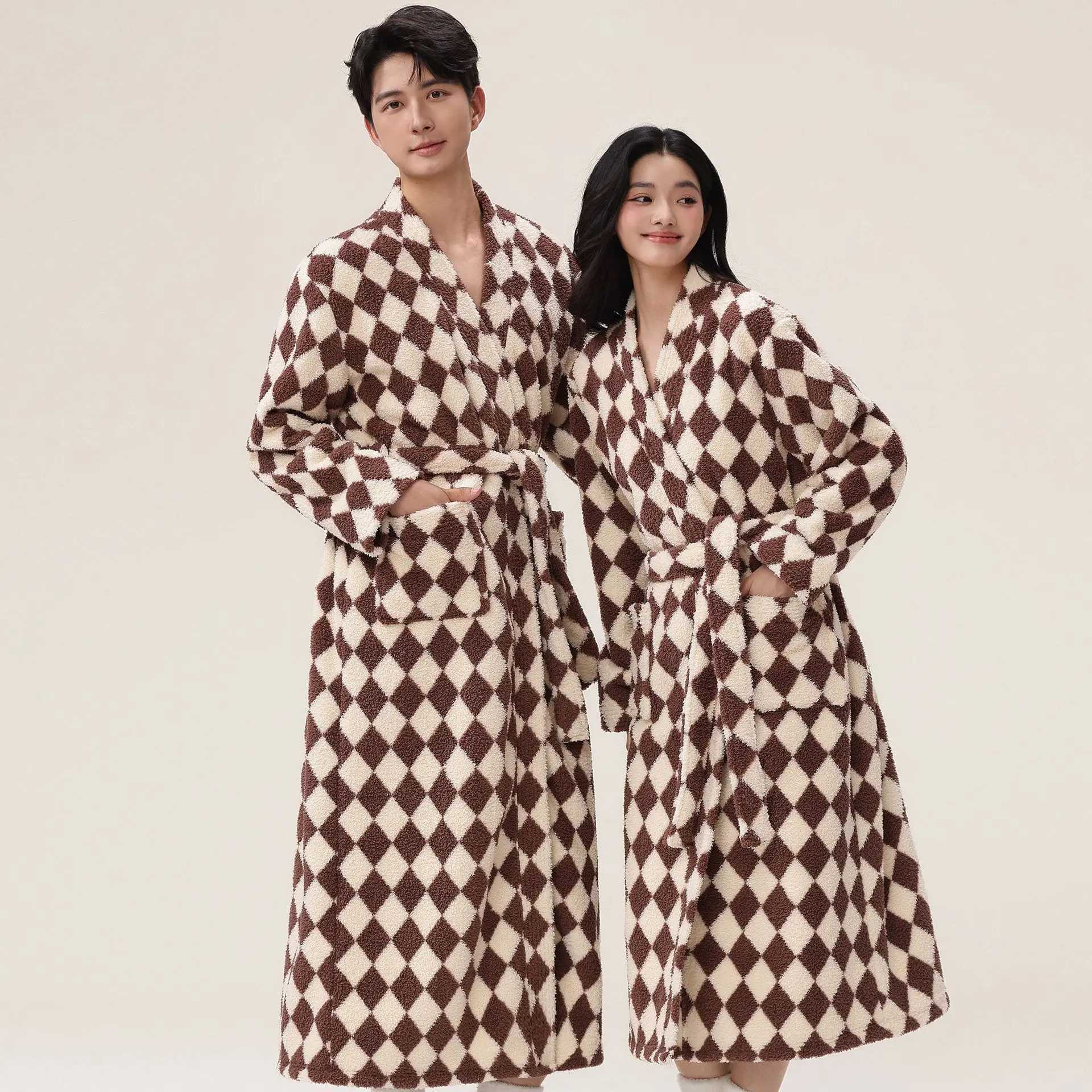2025 New Couple Bathrobe Autumn and Winter Thick Long Pajamas Coral Fleece Home Clothes C251202