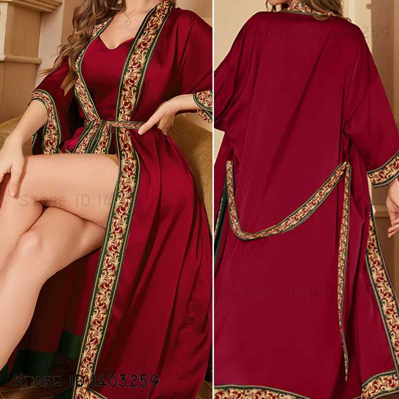 Plus Size Female Long Robe Home Wear Spring Summer New Sleepwear Kimono Gown Sexy Ice Silk Bathrobe Nightgown Loose Loungewear C251202