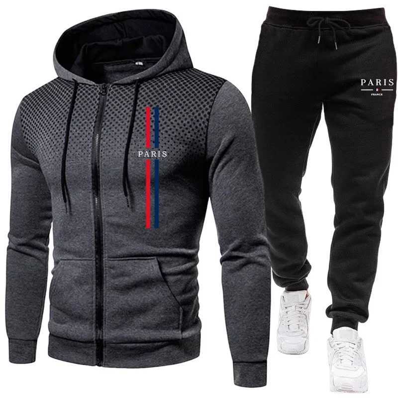 Mens Sports Set Zipper Hoodie Pants 2piece Set Autumn Winter Daily Casual Training Jogging Suit Male Outdoor Fashion Outfits W251202