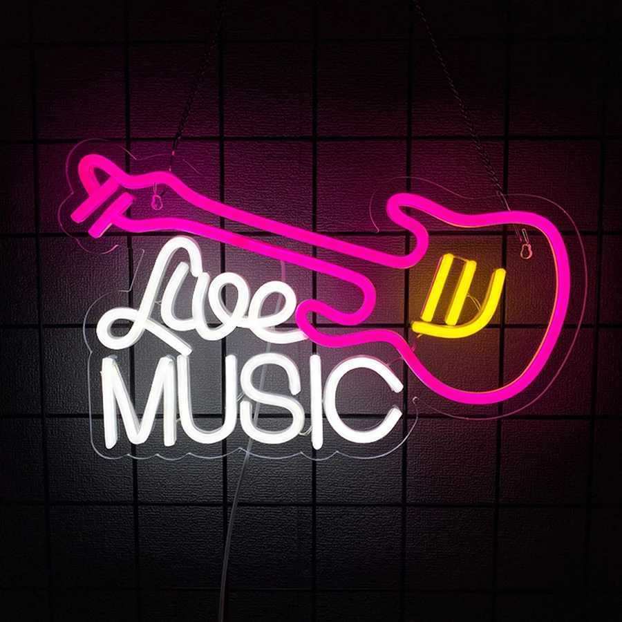 Rock N Rolled Neon Sign Music Guitar Icon Used For Bedroom Music Studio Recording Studio Bar Concert Man Cave Decor H251201