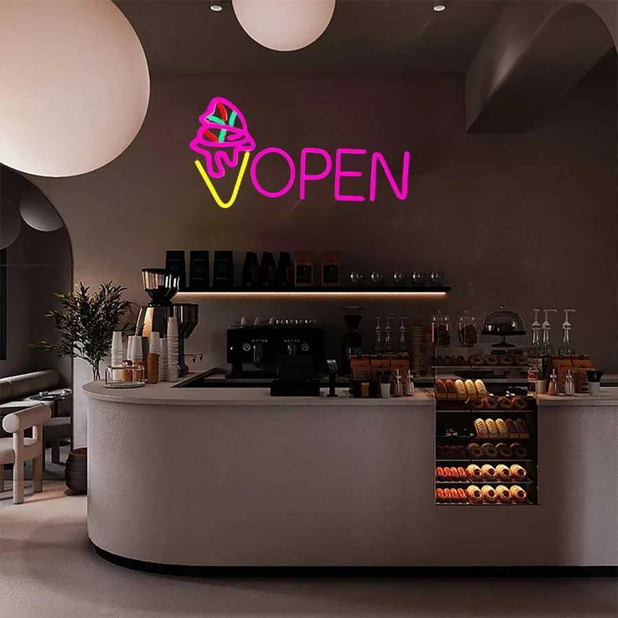 Ice Cream Cone Neon Sign Open Pink Letter Lamp Usb Powered Used In Restaurants Cafes Ice Cream Shops Business Decor Lights H251201