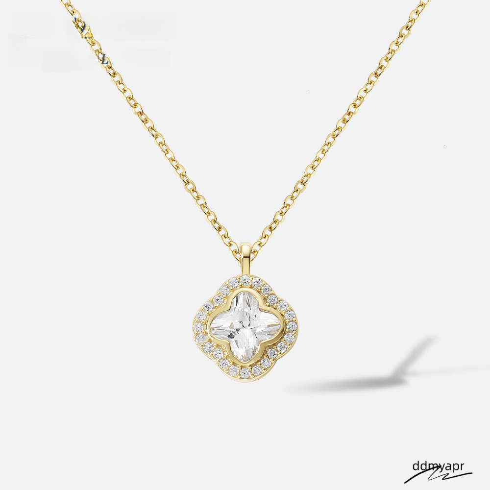 Sterling Sier Clover Pendant Women Square Zircon Ddmydec Link Chain Necklace For Parties Gifts Ddmydec Ddmydec