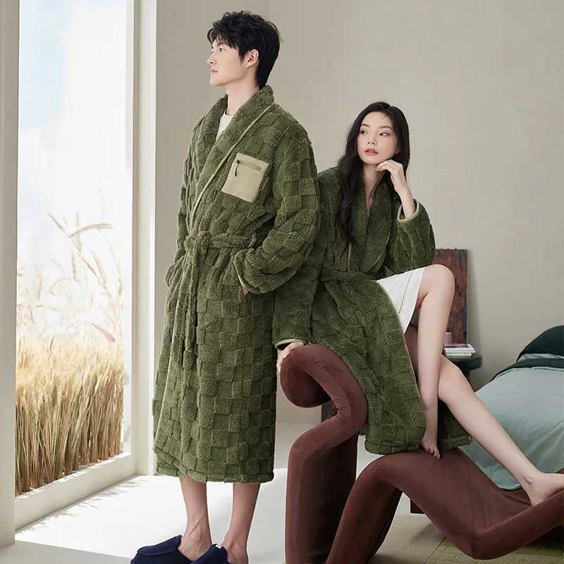Winter Flannel Couple Long Sleepwear Robes Thick Terry Robe Female Long Sleeve Kimono Warm Bathrobe Home Wear Peignoir Men Robe C251202