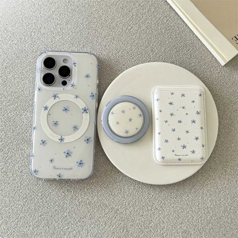 Korean Ins Flower Magnetic Stand Phone Case For iPhone 16 Pro 15 14 13 Pro Max Cover with Card Holder Cute Cases Funda J251202