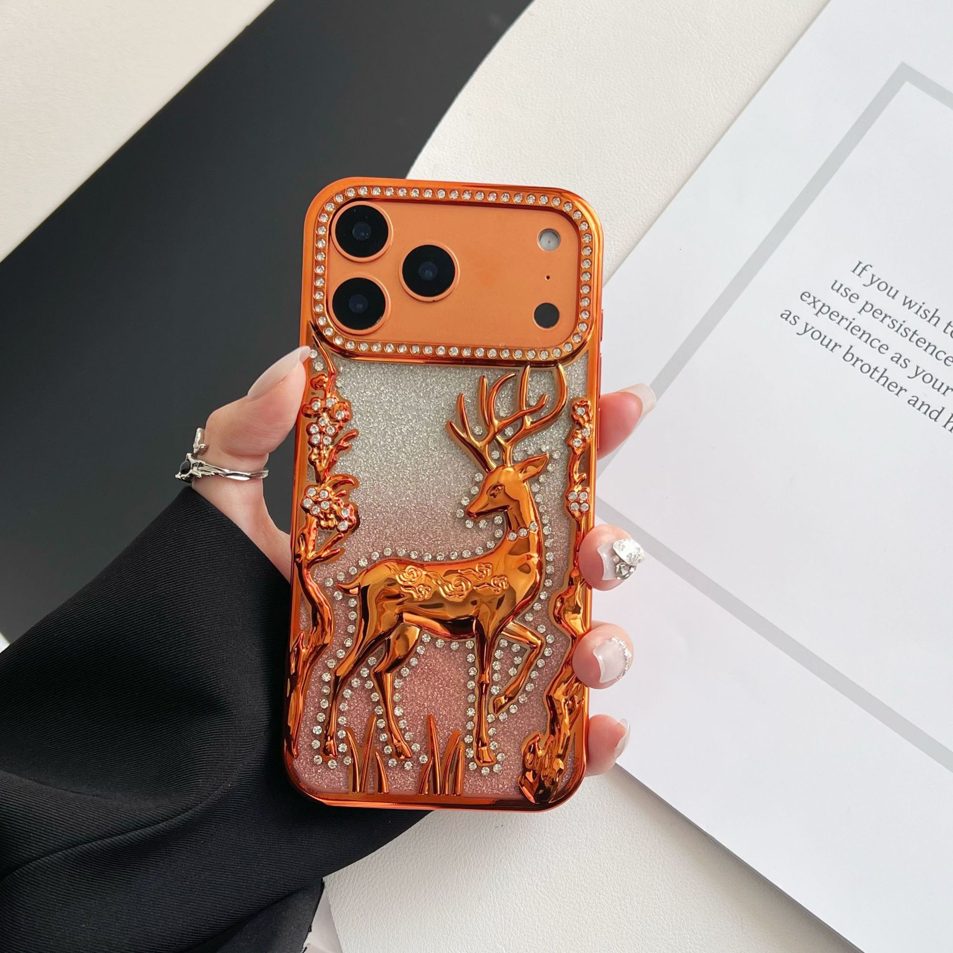 Electroplated Reindeer Phone Case iPhone 17 Pro Max Compatible with Apple 16/15 Pro Gradient Glitter Paper Soft Case