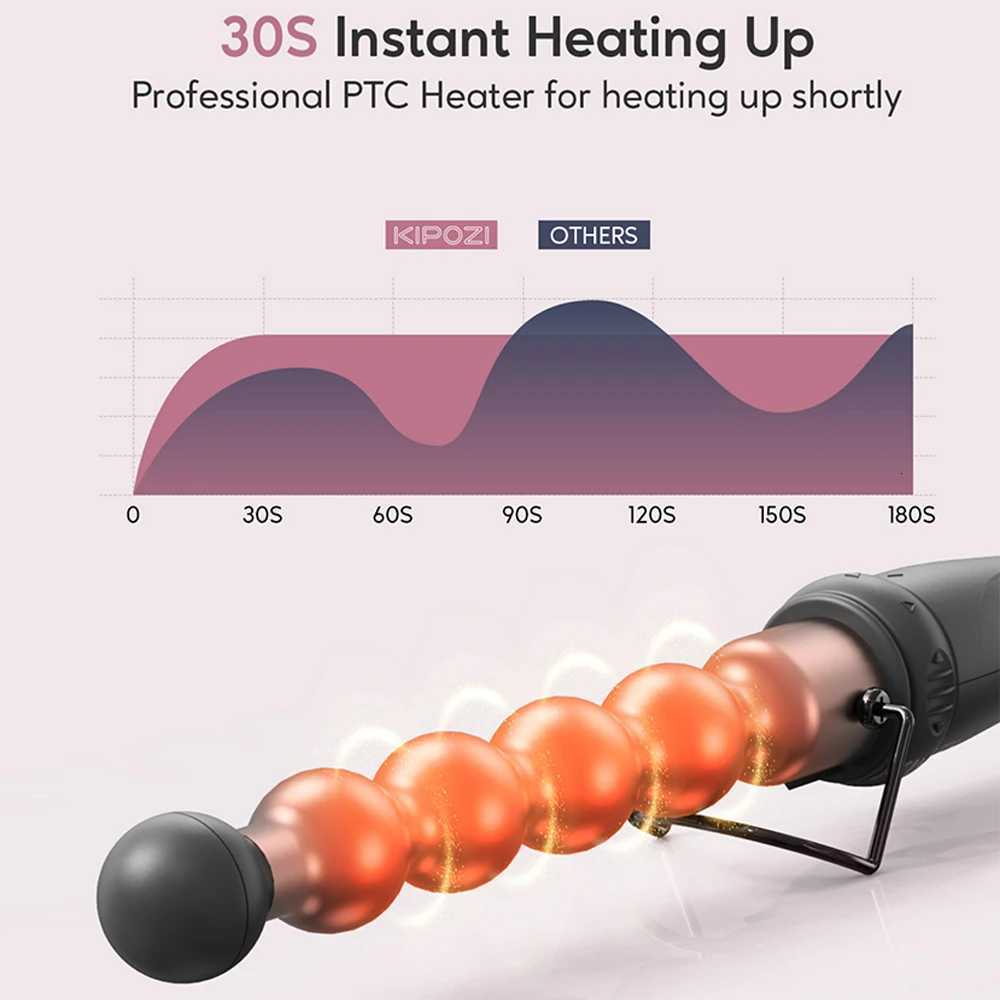 KIPOZI Electric Hair Curler 5 in 1 Replaceable Curling Wand Set Long Curling Tong Wand Ptc Professional Hair Curling Iron C251202