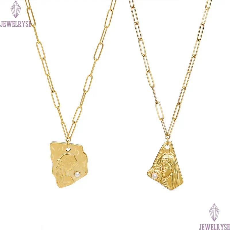 long 65cm chain portrait necklace designer for woman 18k gold sweater chain stainless steel pearl pendant necklaces daily outfit jewelry friend family