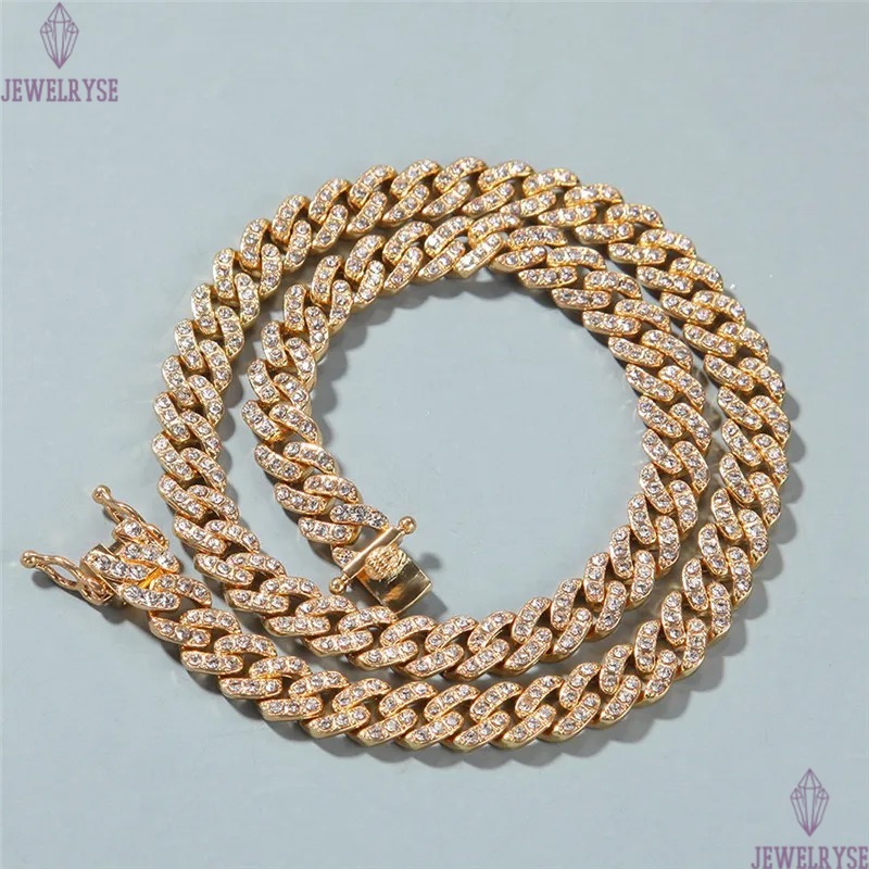 Hip Hop Diamond Iced Out Chains Men Rap Singer Necklaces Bracelets Jewelry Austrian Rhinestone Cuba Link Gold Silver Chain Necklaces Party Choker Brac