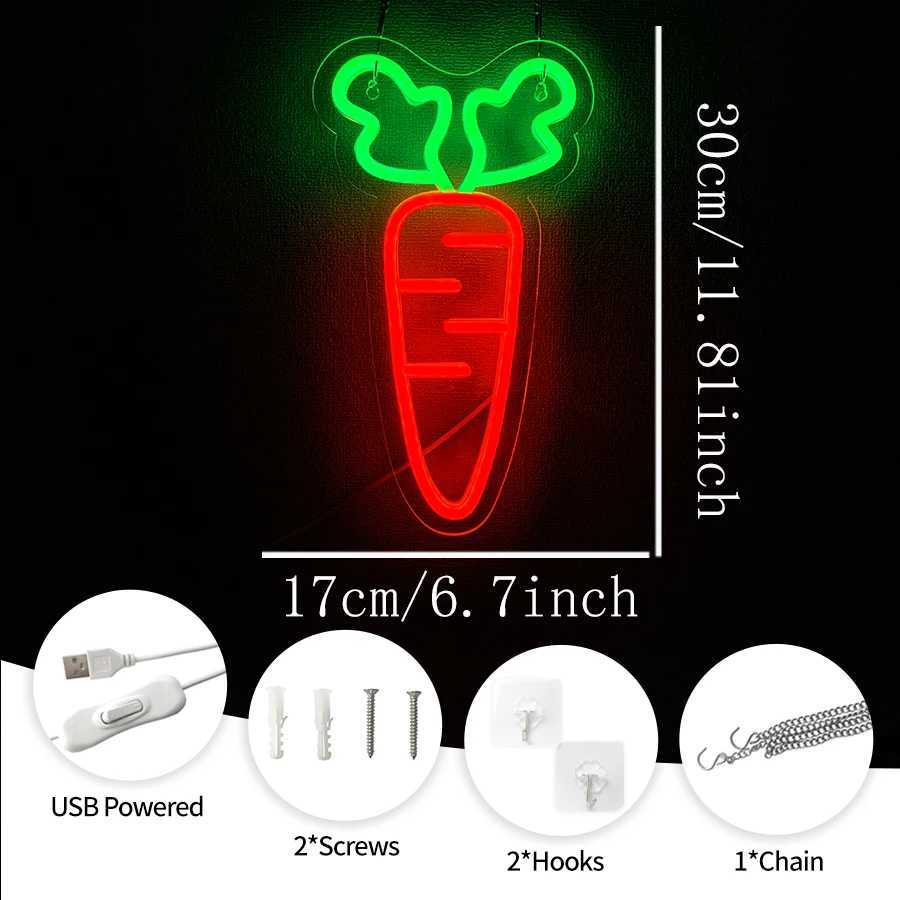 Carrot Led Neon Sign Vegetable Wall Art Decor Usb Powered Used For Bedroom Home Restaurant Kitchen Bar Party Wall Lamp H251201