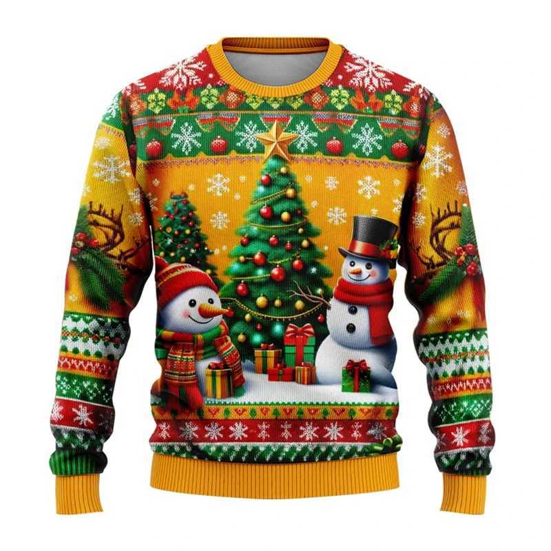 Men Women Xmas Sweatshirt 3D Christmas Snowman Santa Printed Ugly Christmas Sweater Unisex Pullover Holiday Party Jumper Tops J251203
