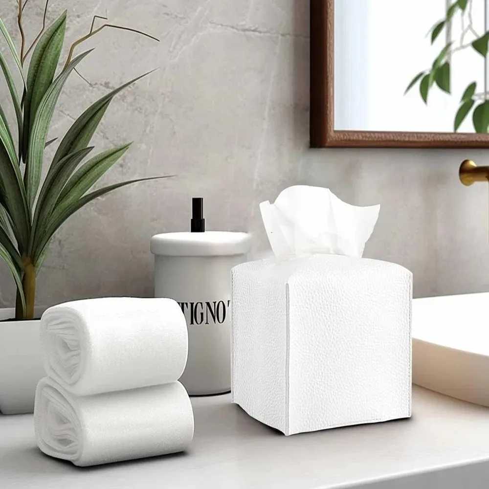 1pc Tissue Box Cover Refi PU Leather Foldable Tissue Box Holder - Decorative Holder/Organizer for Bathro Vanity Countertop H251201