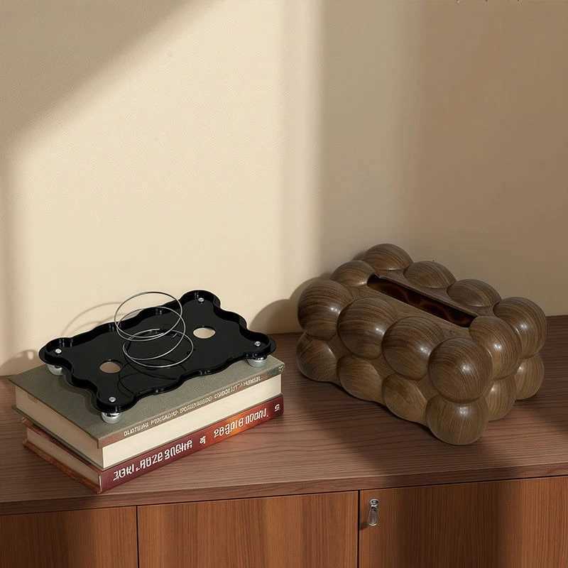 Nordic New Wood Grain Tissue Box Plastic Material Living Ro Paper Box Tea Table Creative Decoration Desktop Napkin Drawer H251201